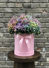 Цветочная композиция из Гипсофила и Розы в шляпной коробке в Чесменке