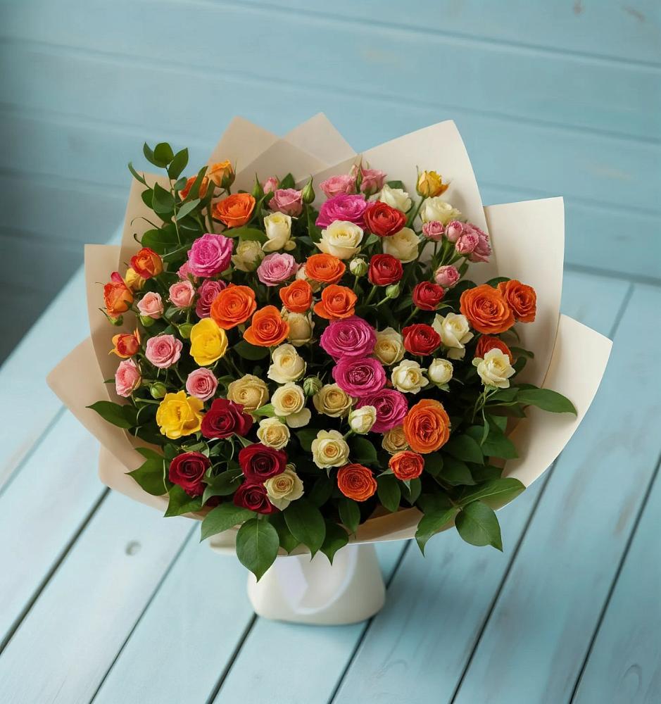 Букет Микс из разноцветных кустовых роз в Чесменке