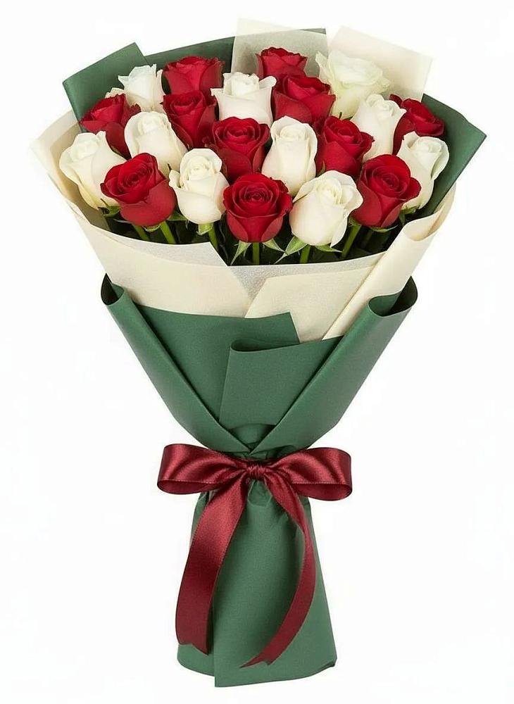 Букет Микс из красных и белых роз в Чесменке