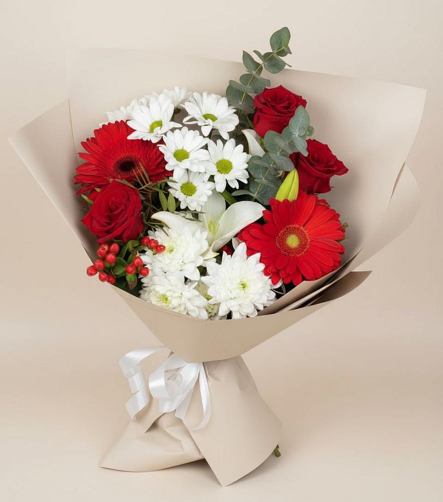 Букет цветов из: Розы, Хризантемы, Герберы и Лилии в Чесменке