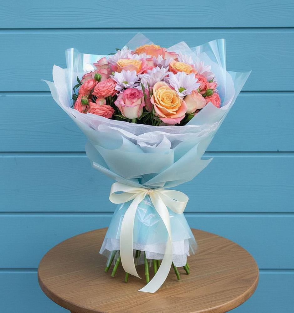 Букет цветов из: Хризантемы и Розы в Чесменке