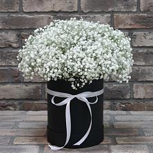 Цветочная композиция из Гипсофила в шляпной коробке в Чесменке